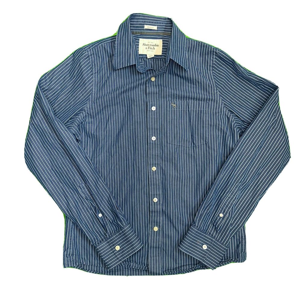 Abercrombie & Fitch Button Up Shirt Mens Size XL Blue Muscle Fit Long Sleeve A&F